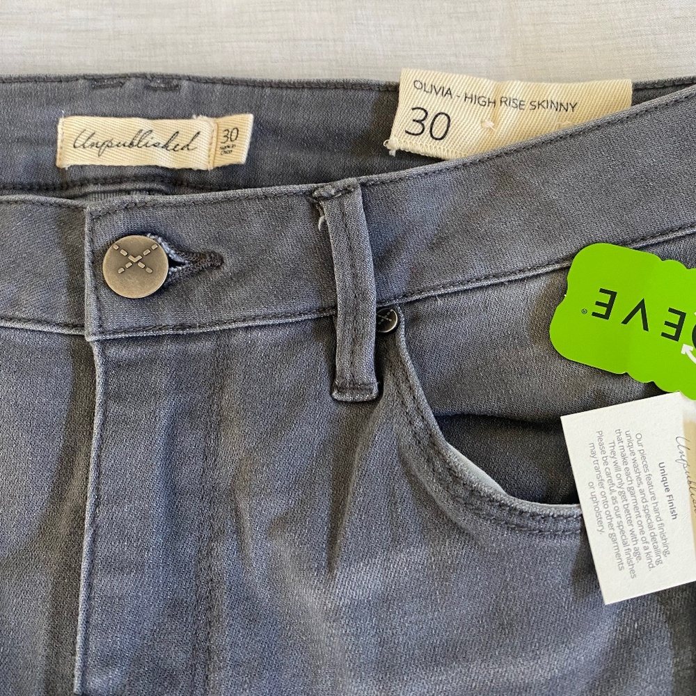 Unpublished Olivia High Rise Skinny Jeans - Distressed Grey, brand new